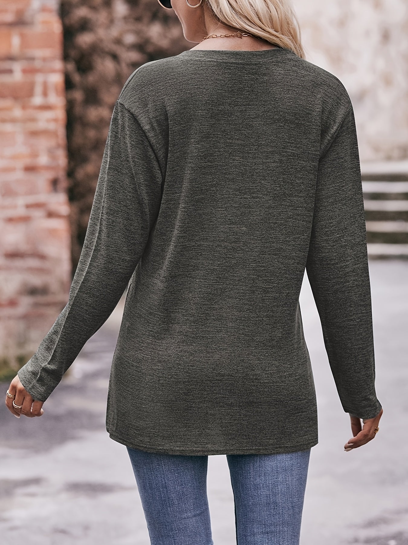 [Soft Brushed Thermal Blouse] Women's Soft Brushed Thermal Long Sleeve Blouse - Elegant V-Neck Button Front Shirt, Non-See-Through for Winter | Everyday Essential Tops for Office, Casual, Home | Comfortable Material, Versatil