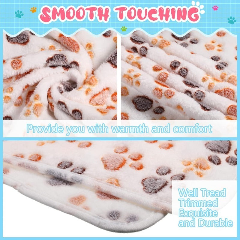 4pcs Set Pet Bedding & Chew-Resistant -XL Large 30"x21" Paw Print Blanket, Dog Teething Toy & for cat Sleeping Pad - Soft Flannel Fabric, Anti-Shedding, Machine Washable, Multi-Color Options (White/Coffee/Pink/Purple) for Sma