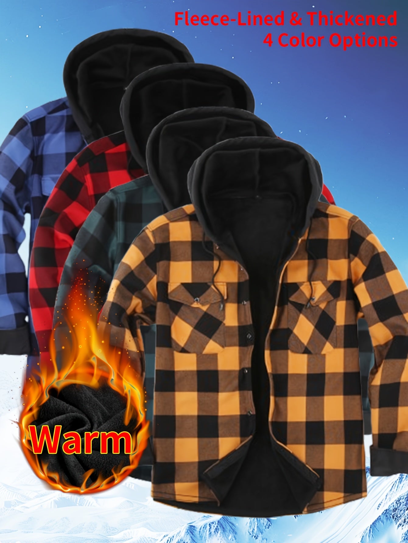 2026 New Men's Shirt Thanksgiving And Christmas Gift Couple Outfits Unisex | Winter JacketMen's Winter Pajamas Flannel Plaid Casual Shirt | Double Pocket Thickened Warm Desig Regular Fit Hooded Long Sleeve Shirt Men's Warm Ja