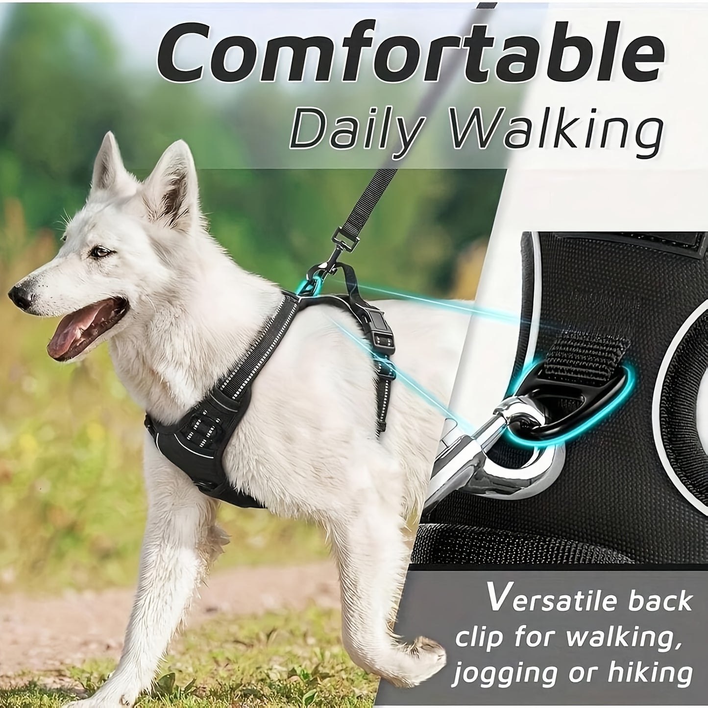 3 In 1 Harness Set, Soft Padded Dog Collar & Durable Adjustable Chest Harness With Heavy-Duty Leash, Reflective Oxford Fabric, Non-Choke, Easy Control Handle & Quick-Release Buckles, Breathable Mesh, For Dogs Of All Sizes(S,