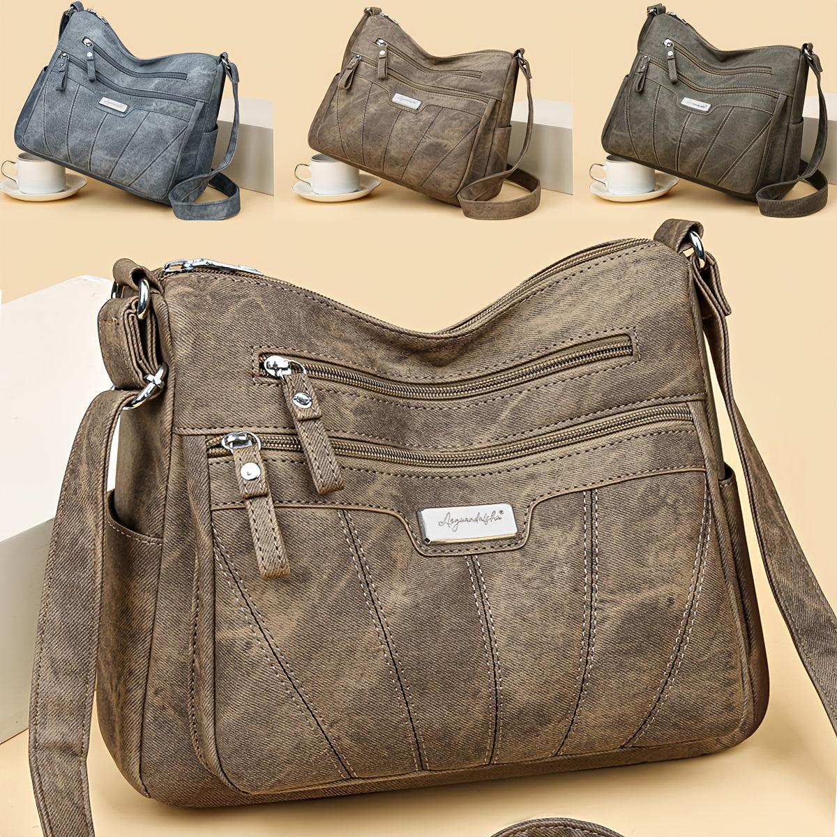 Women'S Retro Crossbody Bag with Adjustable Strap & Multi-Pocket Design - Durable Nylon/-like, Zipper Closure, Golden-Tone Hardware - - Versatile Everyday Purse for Commuting, Travel, Work, School - Stylish Gift for Women (Ph