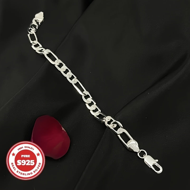 925 Silver Jewelry -6mm Wide - Two-piece Set - Figaro Necklace, Bracelet Combination - Fashionable Jewelry For Men And Women, Daily Wear - Queue Wear - Festival Gift - Independence Day Gift - Graduation Gift - Birthday Gift