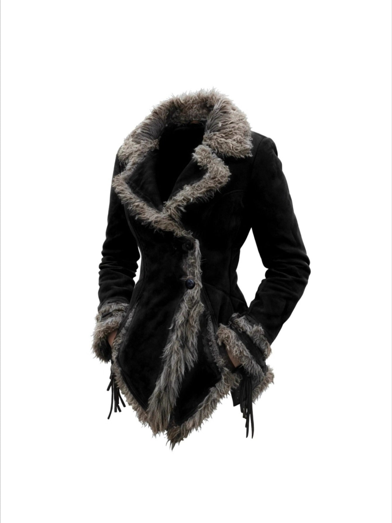 Vintage LuxuriousFauxFurCollarOvercoat For Women Beggar Jacket Outerwear Timeless