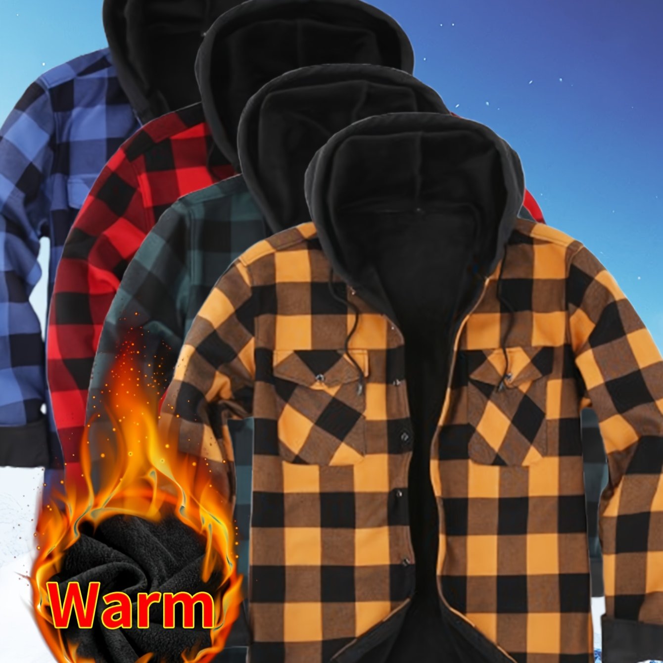 2026 New Men's Shirt Thanksgiving And Christmas Gift Couple Outfits Unisex | Winter JacketMen's Winter Pajamas Flannel Plaid Casual Shirt | Double Pocket Thickened Warm Desig Regular Fit Hooded Long Sleeve Shirt Men's Warm Ja
