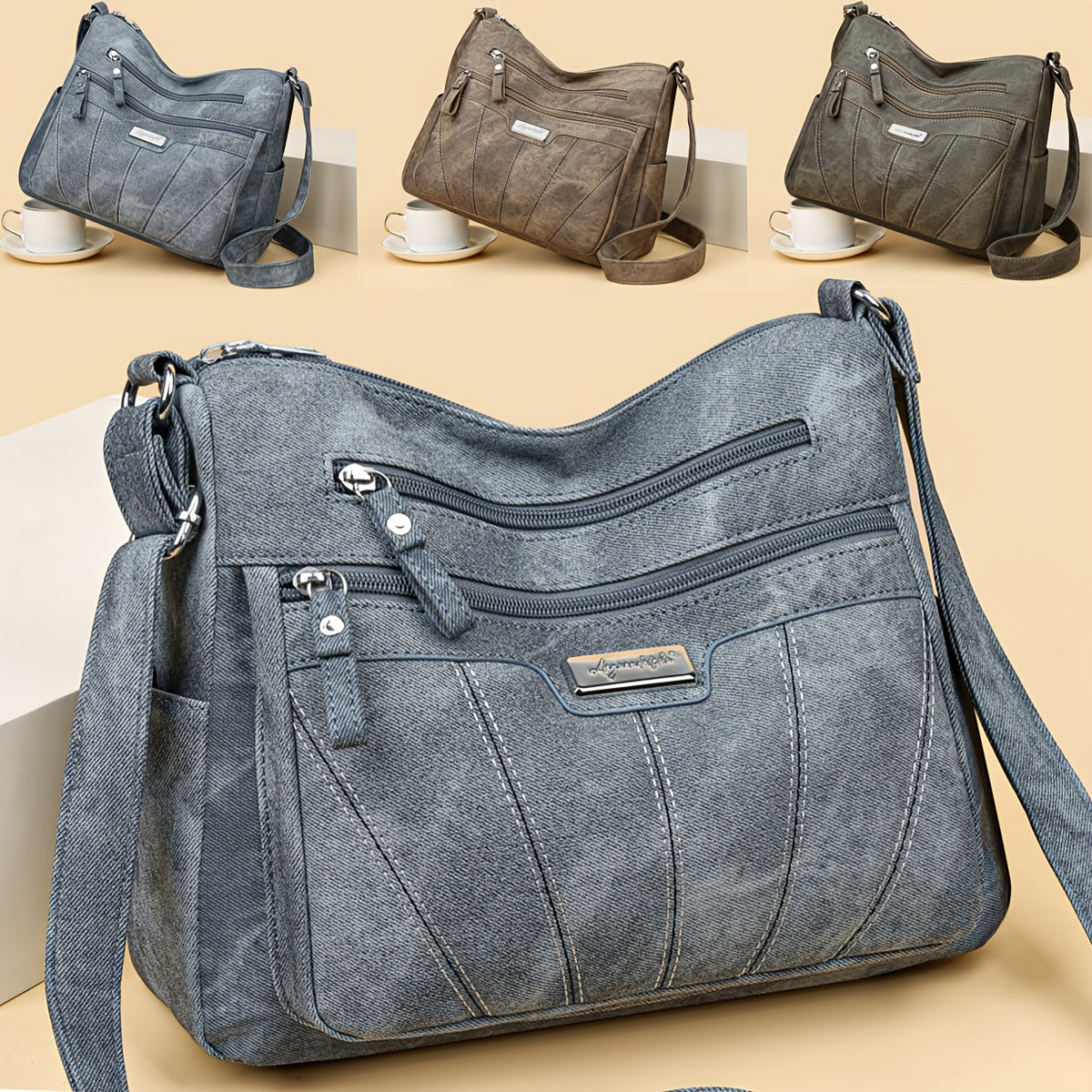 Women'S Retro Crossbody Bag with Adjustable Strap & Multi-Pocket Design - Durable Nylon/-like, Zipper Closure, Golden-Tone Hardware - - Versatile Everyday Purse for Commuting, Travel, Work, School - Stylish Gift for Women (Ph