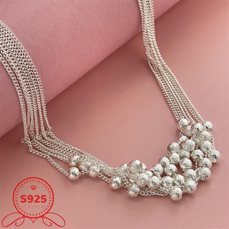 [925 Silvery Necklace] Sterling Silvery Multi-layer Necklace, 925 Fashion Shining Light Bead Necklace | Women's Fine Jewelry, Suitable for Christmas Gift Holiday Souvenir Gift