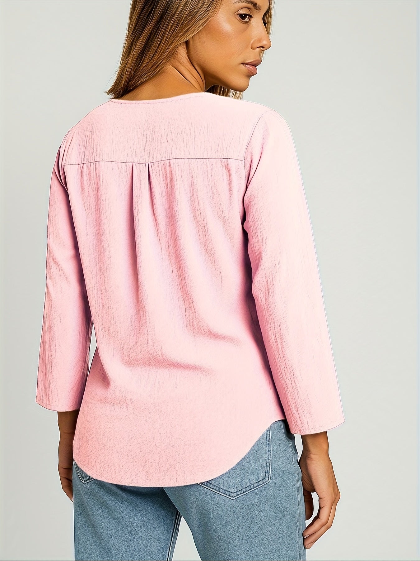 3pcs Women's Linen Fake Button Shirt Casual Half Sleeve Loose Shirt with Collar Yarn Tops Pink+Blue+Orange