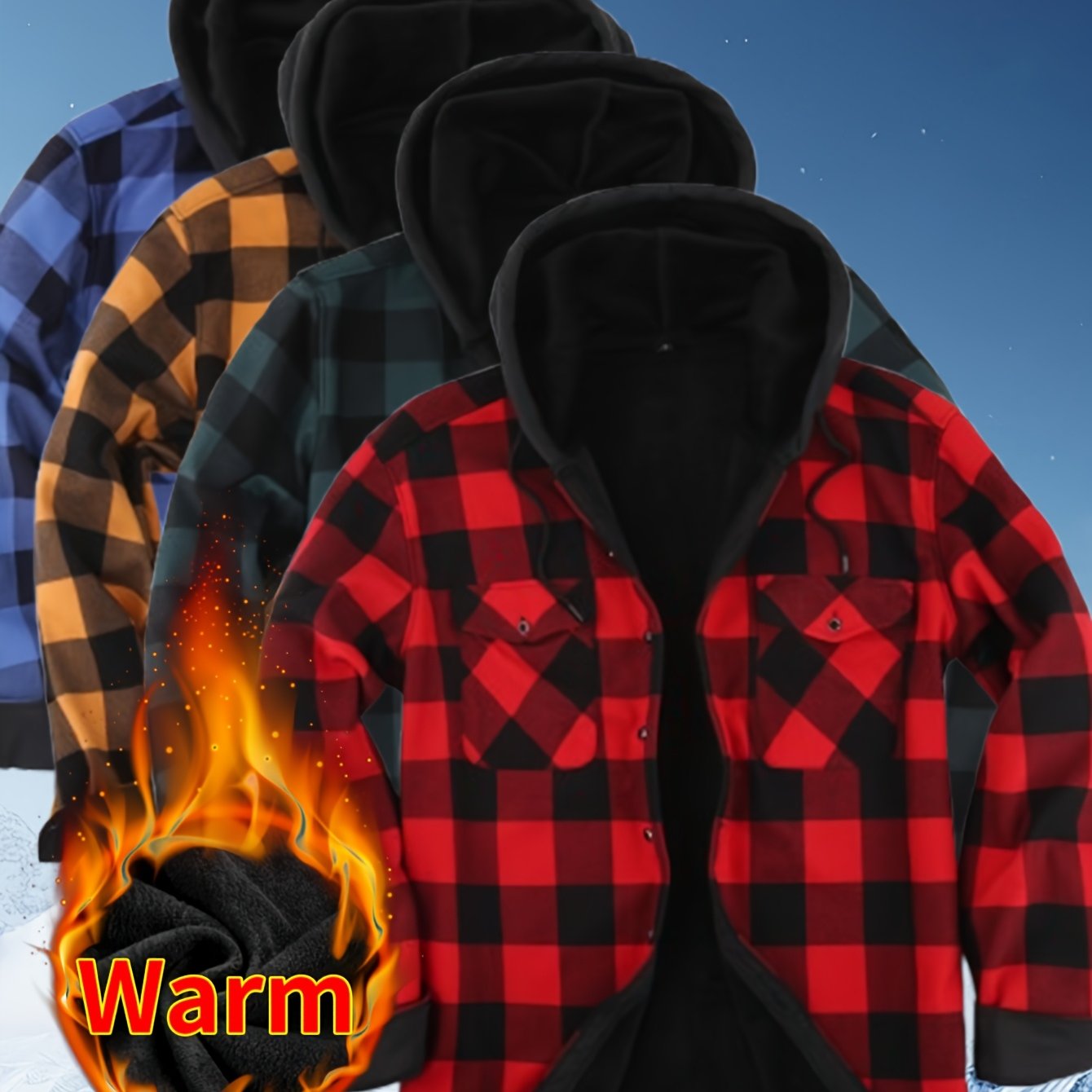 2026 New Men's Shirt Thanksgiving And Christmas Gift Couple Outfits Unisex | Winter JacketMen's Winter Pajamas Flannel Plaid Casual Shirt | Double Pocket Thickened Warm Desig Regular Fit Hooded Long Sleeve Shirt Men's Warm Ja