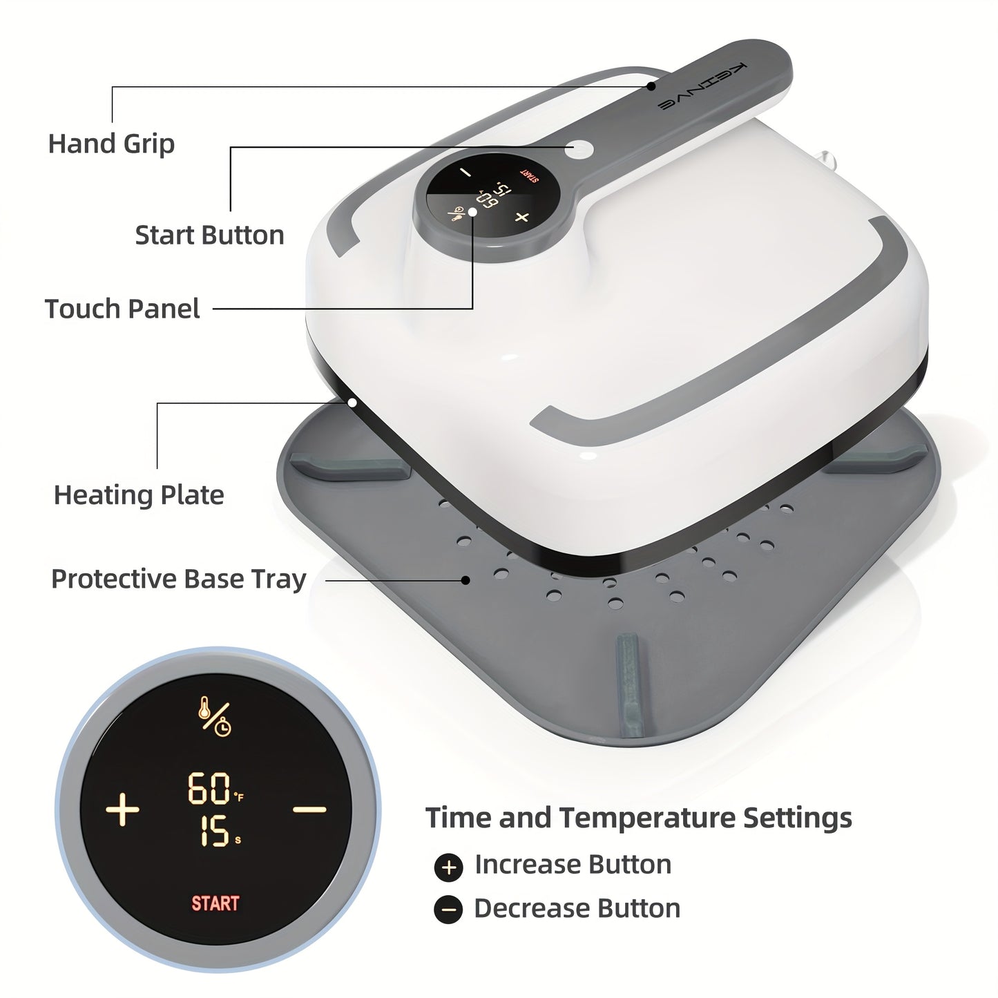 10X10 Inch Heat Transfer Press with Accurate Temperature Regulation, Suitable for T-Shirts, Bags, Hats, And Crafts, in Grey Color.