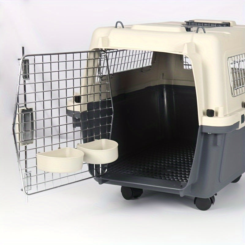 [Premium Pet Crate] 1pc Premium Pet Airline Crate - Durable, Portable, Full Iron Mesh - Comfortable for International Travel, Includes Separate Cages for Cats & Dogs