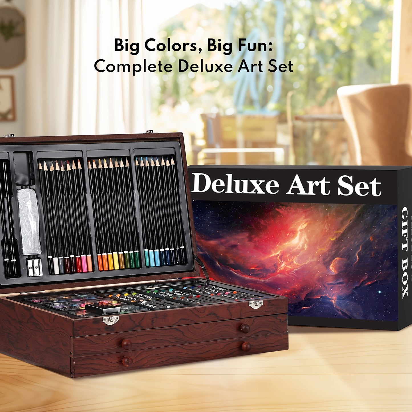 PASAMIC 194Pcs Deluxe Art Set With Wooden Case And Supplies
