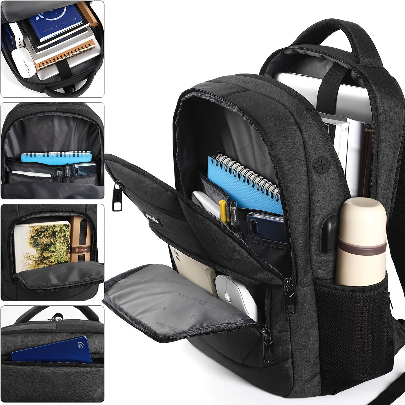 Durable Polyester Laptop Backpack With USB Port TSA-Compliant And Machine Washable