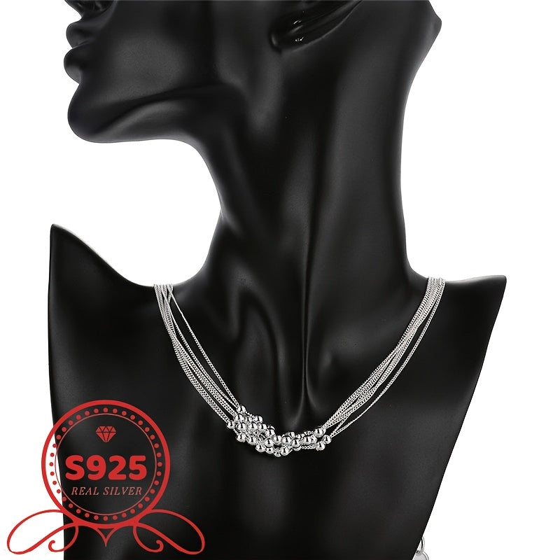 [925 Silvery Necklace] Sterling Silvery Multi-layer Necklace, 925 Fashion Shining Light Bead Necklace | Women's Fine Jewelry, Suitable for Christmas Gift Holiday Souvenir Gift