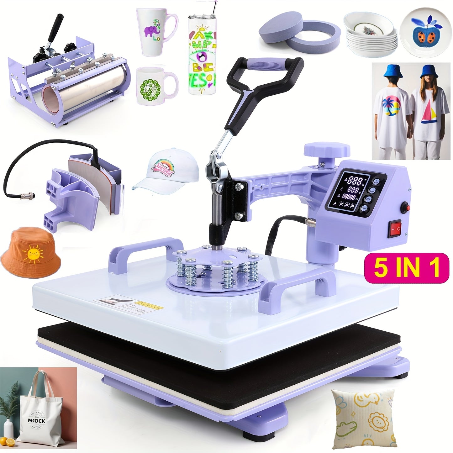 15"x15"/15"x12" 8-in-1/ 5-in-1 Heat Press Machine for T-Shirts, Bags, Pillows, Hats, Caps, Tumblers - 12"x10" T-Shirt Machine Can Only Press T Shirts, Pillows And Bags - HOMDOX Professional Sublimation Combo with Swing Away D