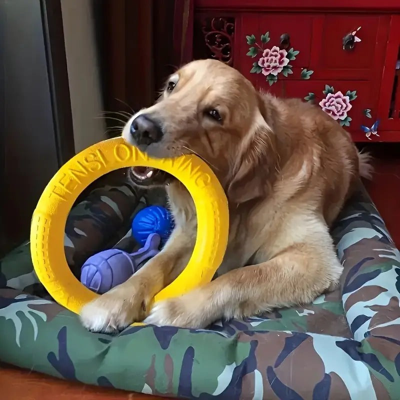 2pcs Heavy-Duty Dog Disc Toss Ring & Disc - Chew-Resistant Non-Toxic Synthetic Rubber with Bright Yellow/Blue Rings for Fetch, Tug-of-War, Training Suitable for All Dog Breeds & Sizes