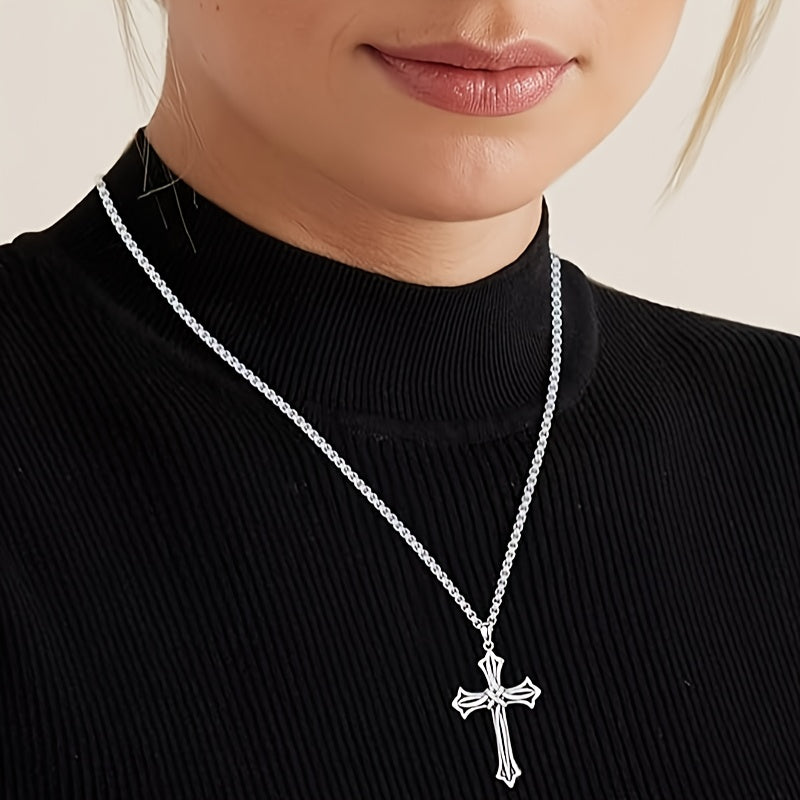 925 Sterling Silvery A Women's And Men's Necklace, Box Chain Cross Pendant Necklace, Faith Jewelry, Daily Wear, Gifts, Gifts for Family Fathers, Brothers And Sons - Gift Box