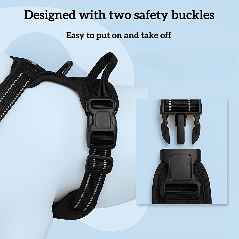 3 In 1 Harness Set, Soft Padded Dog Collar & Durable Adjustable Chest Harness With Heavy-Duty Leash, Reflective Oxford Fabric, Non-Choke, Easy Control Handle & Quick-Release Buckles, Breathable Mesh, For Dogs Of All Sizes(S,