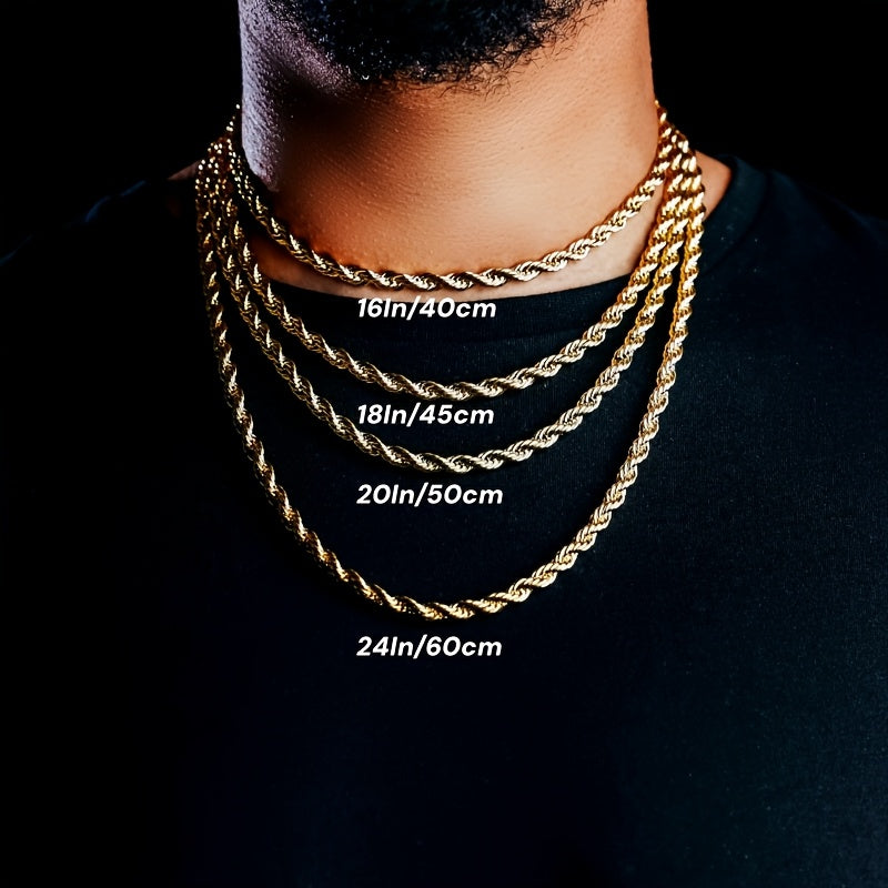 Handmade S925 Sterling Silvery 24K Gold Plated 4mm Twist Chain Necklace, Suitable for Men's And Women's Necklaces, Suitable for Men, Wives, Girlfriends, Mothers, Daughters' Anniversaries, Birthdays, Various Holidays, Special