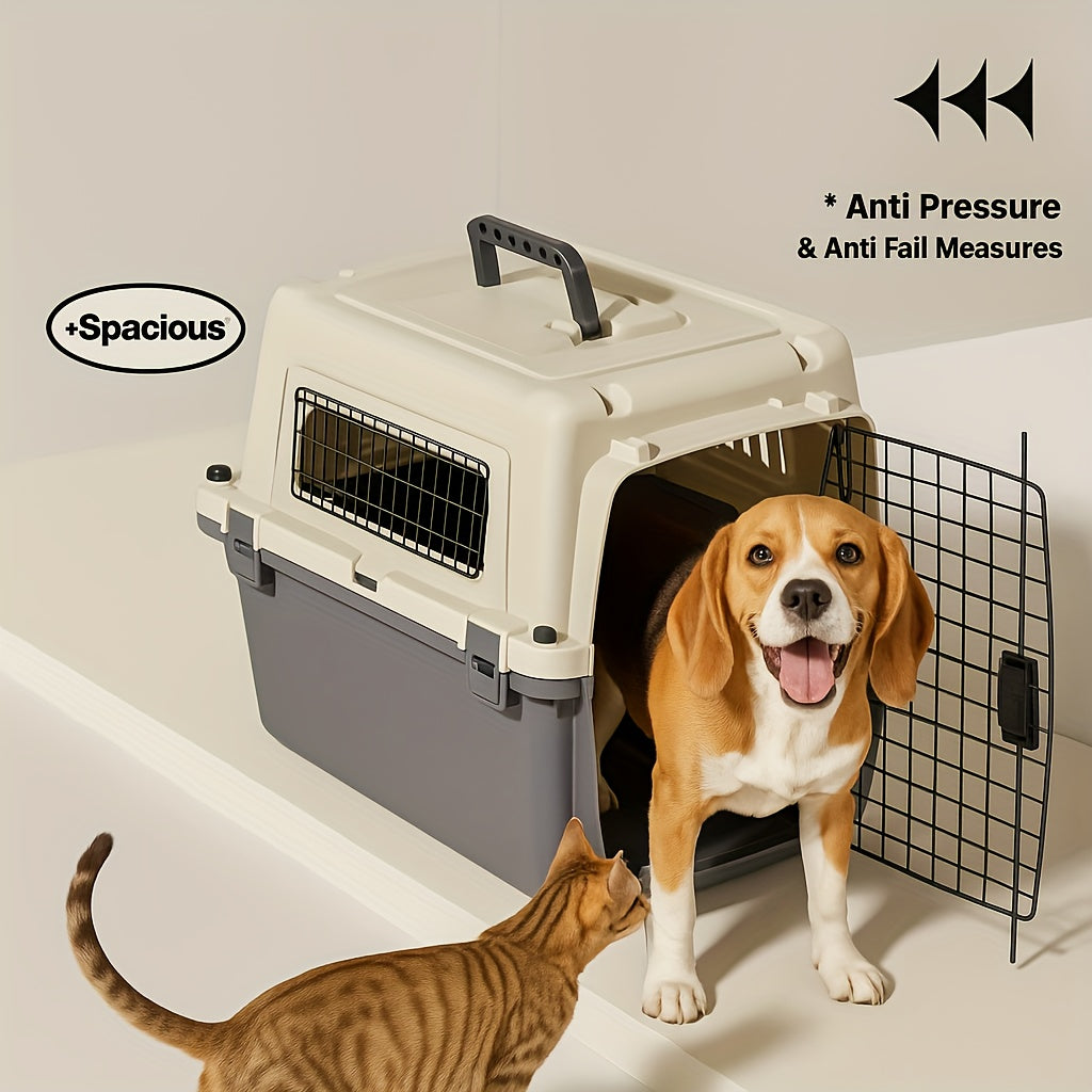 [Airline Approved Pet Carrier] Large Portable Airline Approved Pet Travel Carrier | Hard-Sided Kennel with Metal Door, Anti-Pressure & Anti-Fall Design, Durable Construction, Secure Locking System & Easy-Carry Handle - Ideal