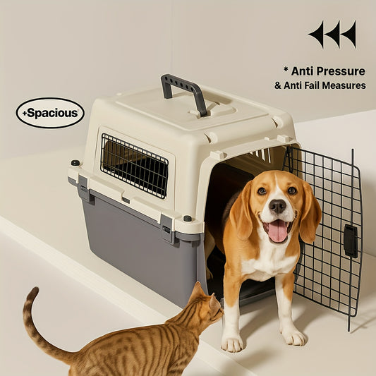 [Airline Approved Pet Carrier] Large Portable Airline Approved Pet Travel Carrier | Hard-Sided Kennel with Metal Door, Anti-Pressure & Anti-Fall Design, Durable Construction, Secure Locking System & Easy-Carry Handle - Ideal