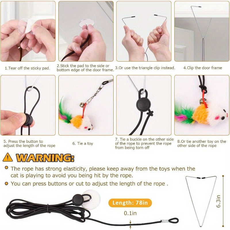 14 Pack Durable Interactive Cat Toys with Suction Cup Base & 78" Rope - Plush Bird Teaser Wand, Mice Toys for Indoor Cats, Multi-Color Feathers & Non-Electric Design for Self-Entertainment & Exercise