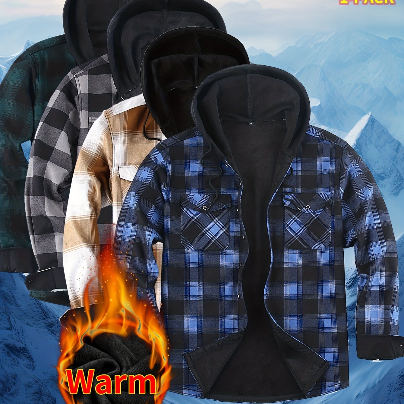 2026 New Men's Shirt Thanksgiving And Christmas Gift Couple Outfits Unisex | Winter JacketMen's Winter Pajamas Flannel Plaid Casual Shirt | Double Pocket Thickened Warm Desig Regular Fit Hooded Long Sleeve Shirt Men's Warm Ja