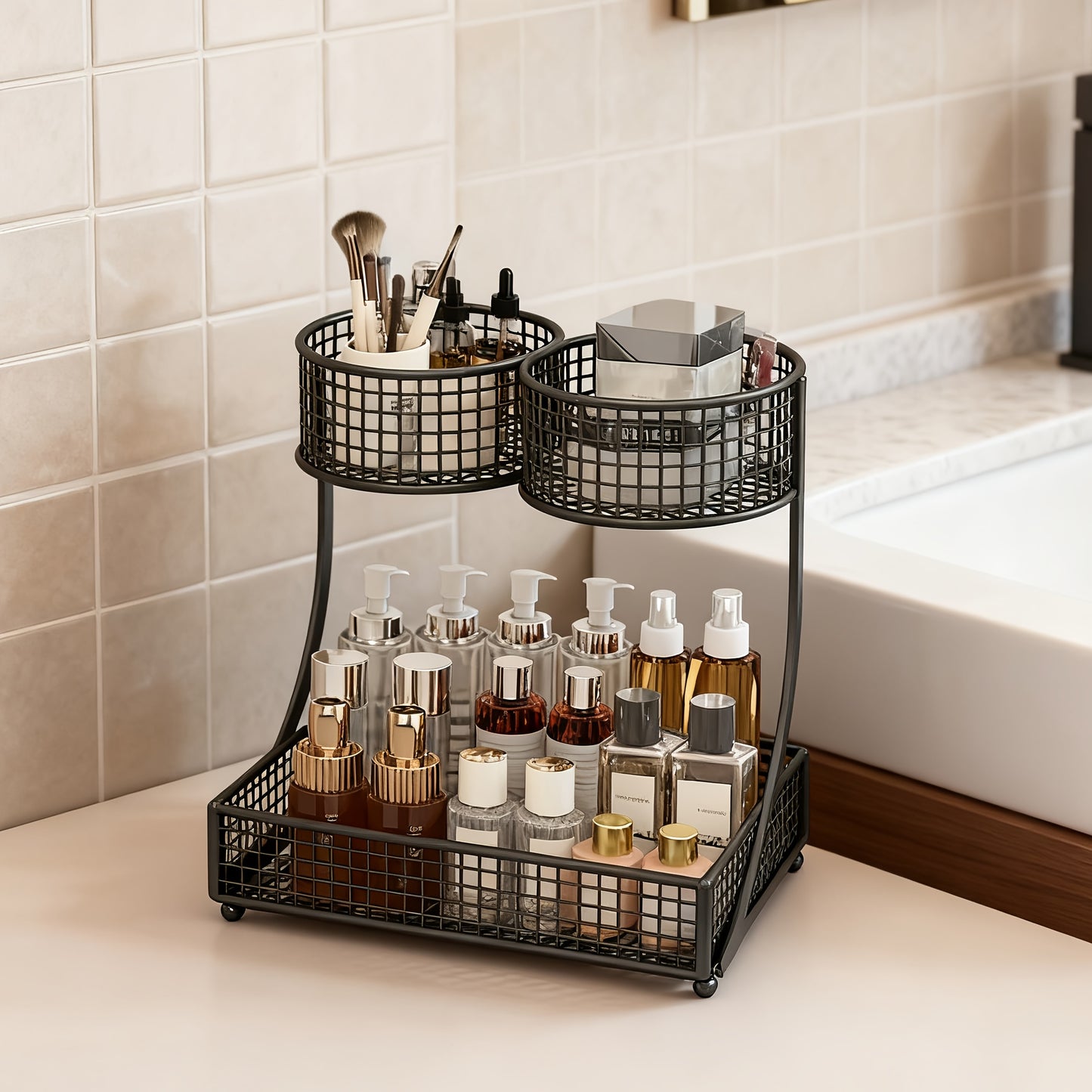 FJNATINH Two Tier Metal Cosmetic Organizer Shelf For Vanity