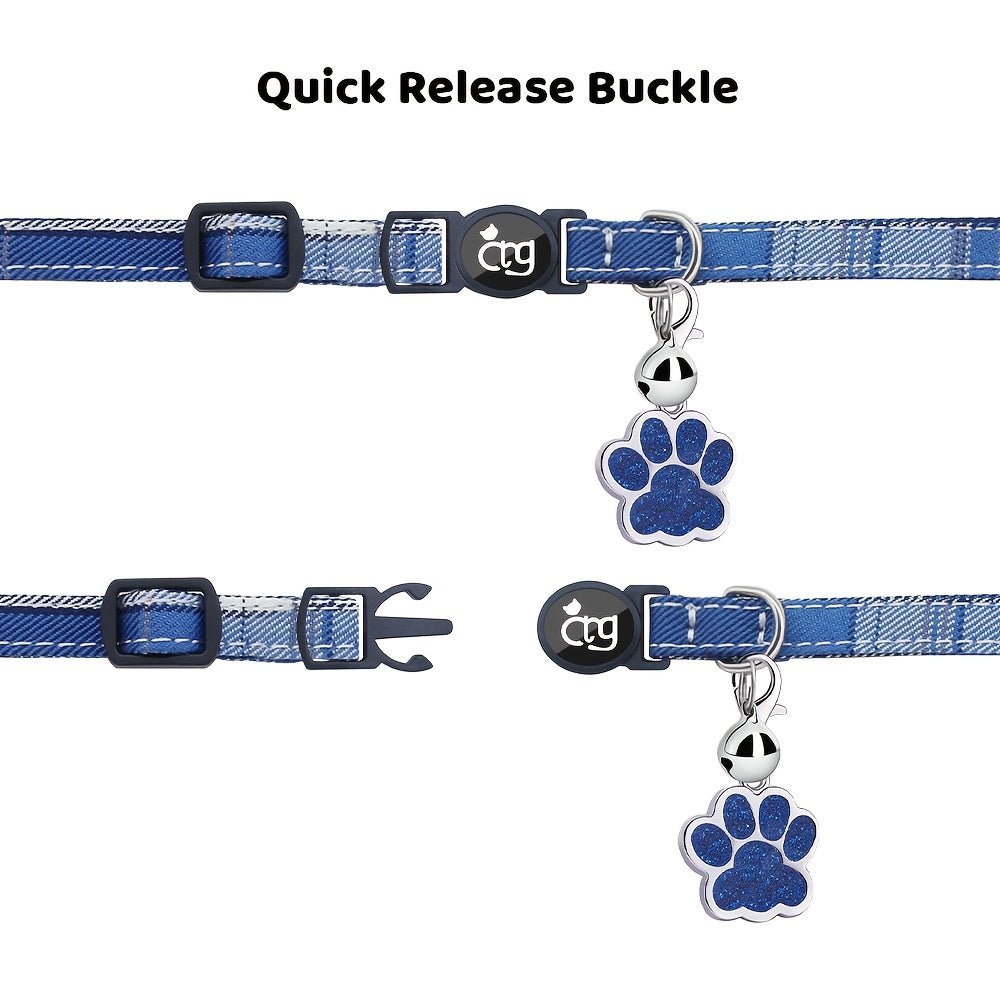 [Personalized Pet Collar] Personalized Metal Paw Tag Pet Collar | Custom Safe Buckle, Bow Tie, Nylon Material, Jazz Plaid Pattern, Bell - Ideal For Cats And Small Dogs, No Battery