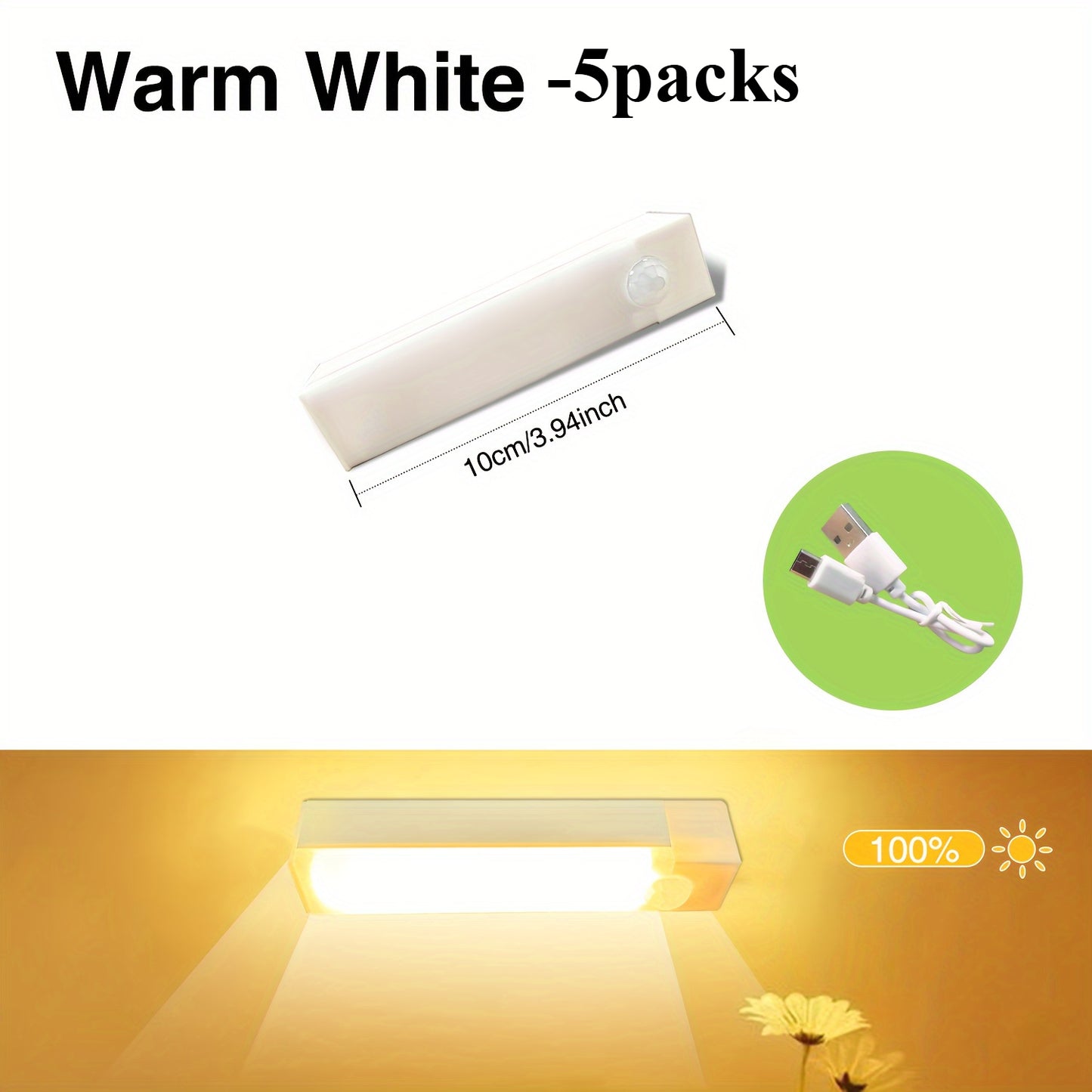5pcs LED Cabinet Lights Rechargeable Indoor Motion Sensor Lights for Pantry, Closet, Kitchen, Bathroom Battery-Powered Magnetic Cabinet Lighting with USB Charging, Under Cabinet Lighting