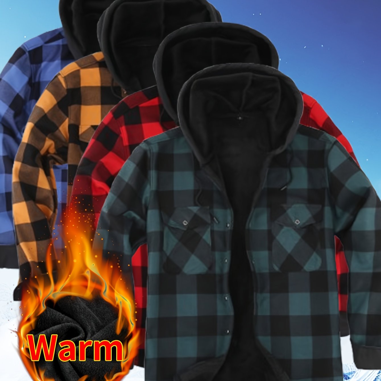 2026 New Men's Shirt Thanksgiving And Christmas Gift Couple Outfits Unisex | Winter JacketMen's Winter Pajamas Flannel Plaid Casual Shirt | Double Pocket Thickened Warm Desig Regular Fit Hooded Long Sleeve Shirt Men's Warm Ja