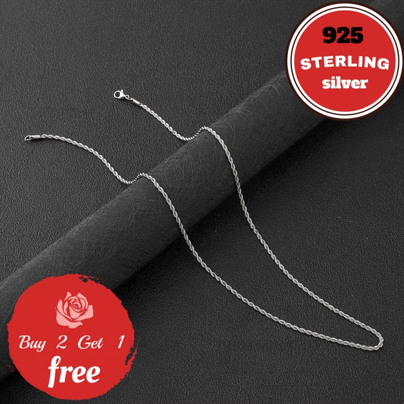 Italian Pure Handmade, 3mm 925 Sterling Silvery Twist Woven Necklace, Suitable For Holidays, Parties, Music Festivals, Give Him/her Birthday, Valentine'S Day The Best Gift, Gift Box Packaging, Buy 2 Get 1 Free