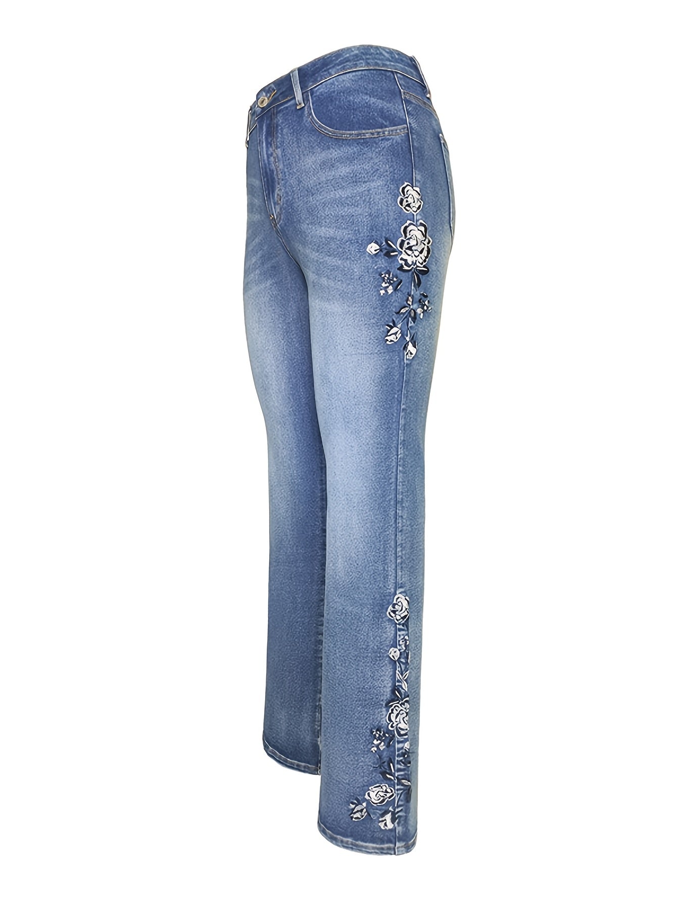 Women's Vintage High-Waisted Flare Jeans - Insulated Stretch Denim Pants with Slim Fit, Winter Warm Washed Trousers for An Elegant Look, All-Season Wear