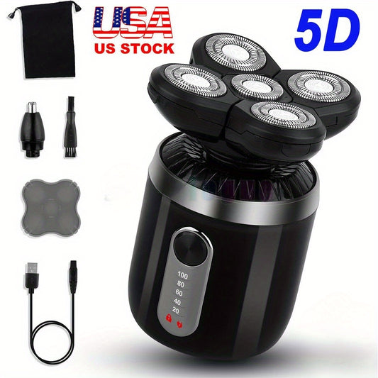 5D 5-in-1 Electric Shaver For Bald Men Featuring HypoallergenicRotaryShavingBlades