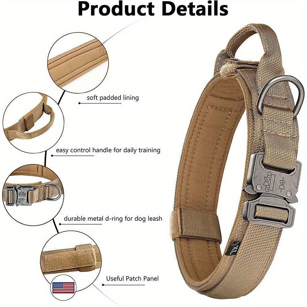 2pcs Heavy Duty Tactical Dog Collar with Handle & Metal Buckle - 1.5" Wide Nylon -Grade Obedience Training Collar for Large/Medium Dogs (German Shepherd,, Labrador) - Adjustable, Padded, Outdoor, Camping, Hunting Gear