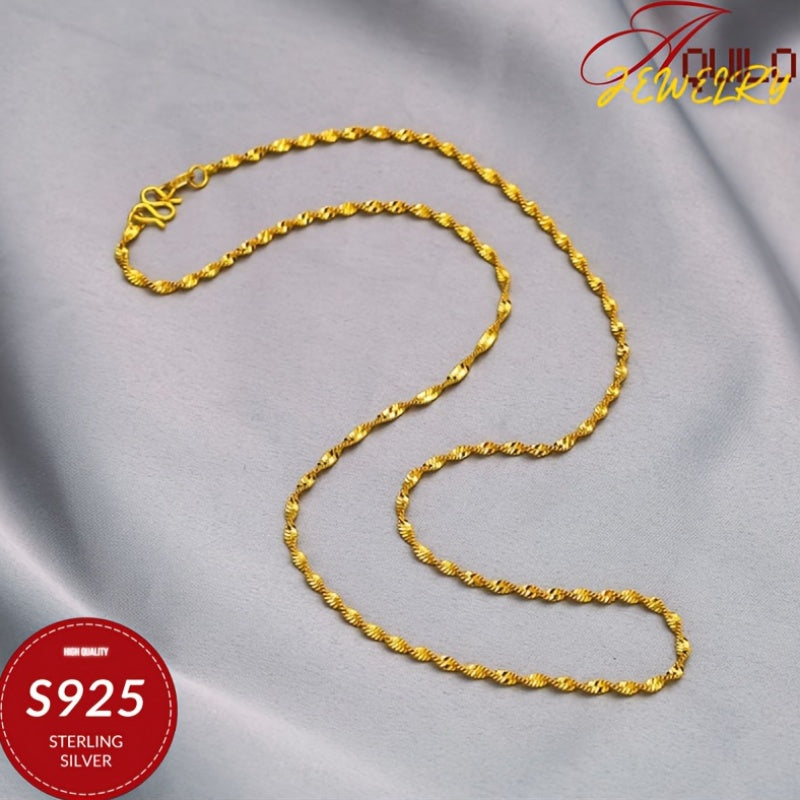 24K gold plated 24K gold plated Plated 925 Sterling Silvery, Golden Water Ripple Necklace, Crafted, 20/22/24 Inch, Luxurious, Handsome, Unisex Jewelry Gift Set, Thanksgiving, Mother'S Day, Father'S Day, Valentine'S Day Birthd