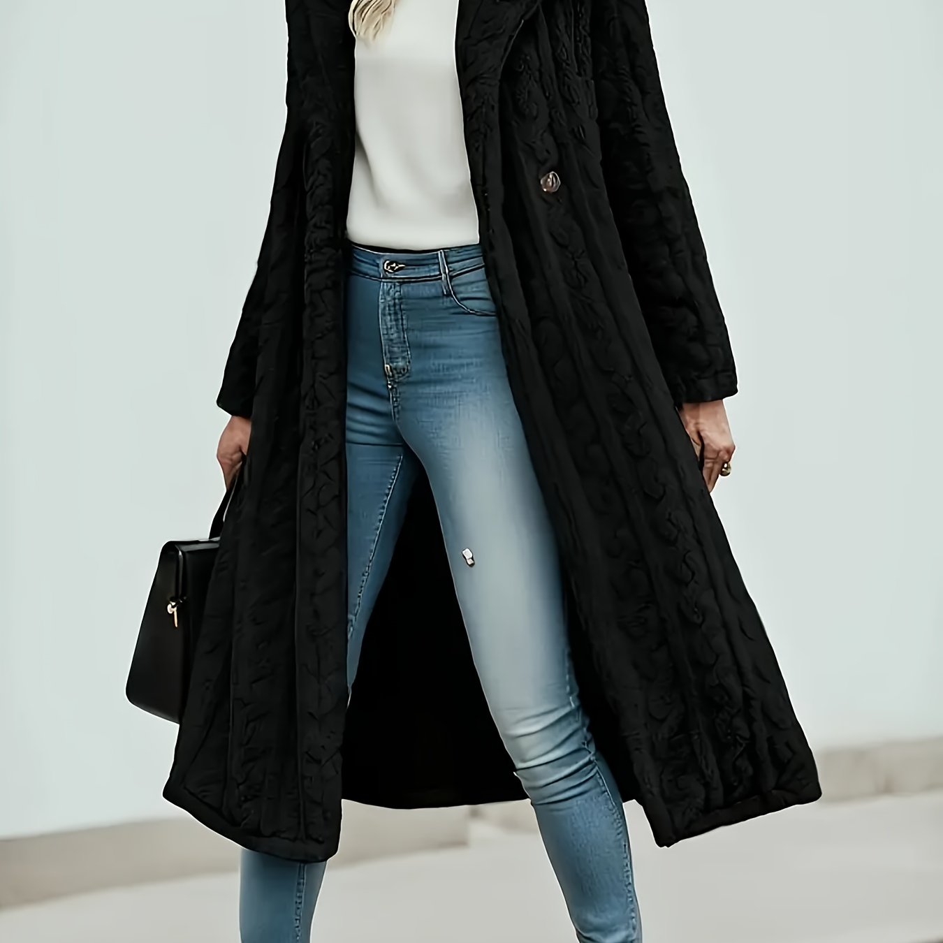 FME Hooded Cable LonglineOvercoat For Winter Warmth And SophisticationTexture Premium