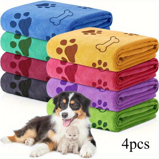 4pcs Quick-Dry Pet Towels for Medium Dogs - Soft, Absorbent Polyester with Colorful Paw Print Design, Ideal for Bathing and Grooming, Dog Bath Towels|Playful Design|Quickdry Fabric, Dog Towels