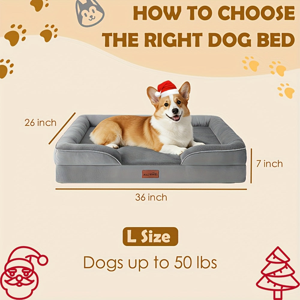 1pc Dog Bed - 100% Supportive Foam - Extra Large Dog Sofa Dog Beds - Soft & Warm Pet Couch Bed with Removable Washable Cover - Soft Lining And Nonskid Bottom - Grey 3 Sizes - Great Christmas Gifts for Your Deer Pet