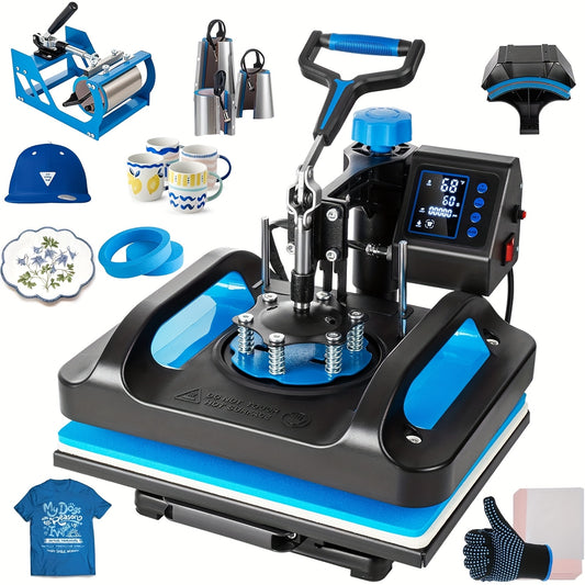 8 in 1 Heat Press Machine, 5 in 1 Heat Press, Sublimation T-Shirt Pressing Machines in Sizes 15X15 Inch, 12X15 Inch, And 12X10 Inch, Featuring a 360-Degree Swing Away Heat Transfer Machine, a Multifunctional Combo for T-Shirt