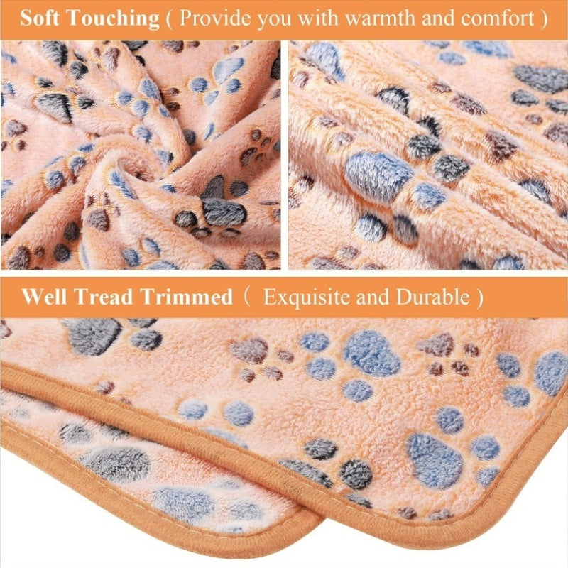 4pcs Set Pet Bedding & Chew-Resistant -XL Large 30"x21" Paw Print Blanket, Dog Teething Toy & for cat Sleeping Pad - Soft Flannel Fabric, Anti-Shedding, Machine Washable, Multi-Color Options (White/Coffee/Pink/Purple) for Sma
