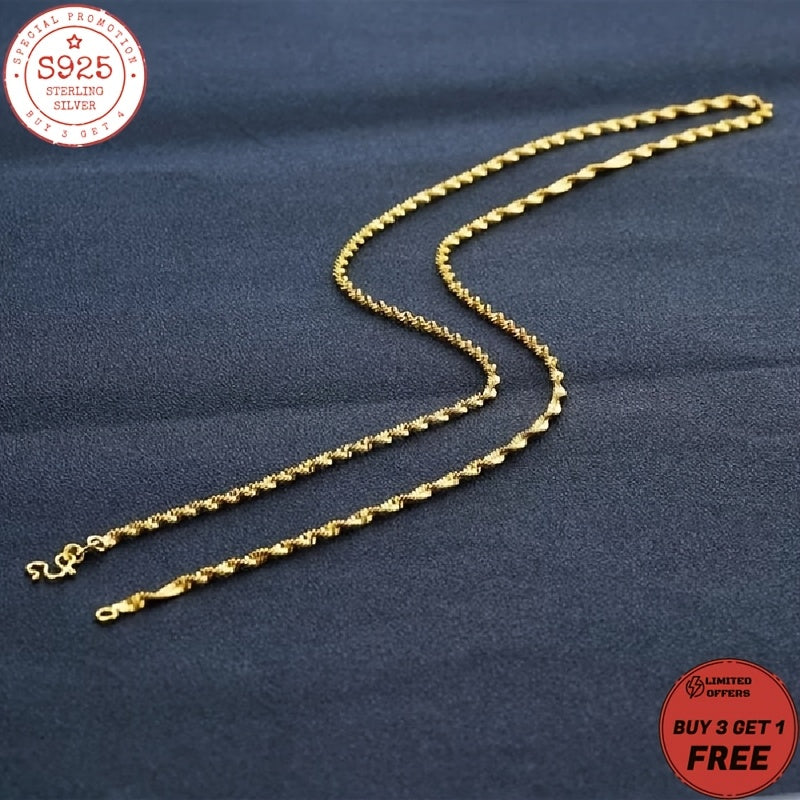 925 Sterling Silvery Water Ripple Necklace, 24K gold plated Golden-plated, Fashionable And Luxurious, Suitable for Daily Wear, Women's Necklace, Women's Sterling Silvery Necklace, Perfect Gift for Mother, Sister, Girlfriend,