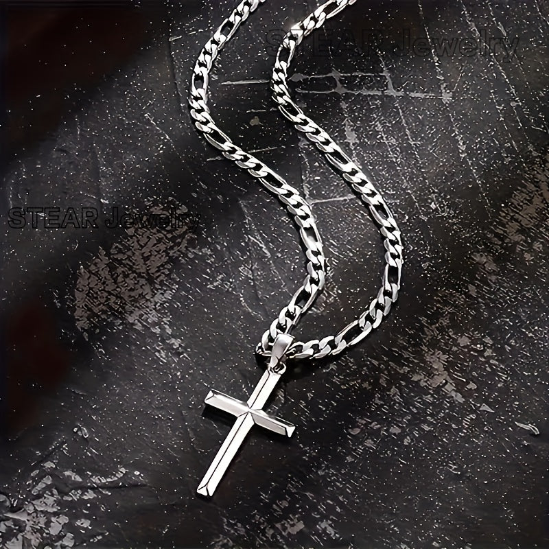 925 Silvery Cross Necklace, Figaro Chain, Suitable For Men And Women Necklaces, For Men, Wives, Girlfriends, Mothers, Daughters Anniversaries, Birthdays, Various Festivals, Special Occasions - Includes Gift Boxes