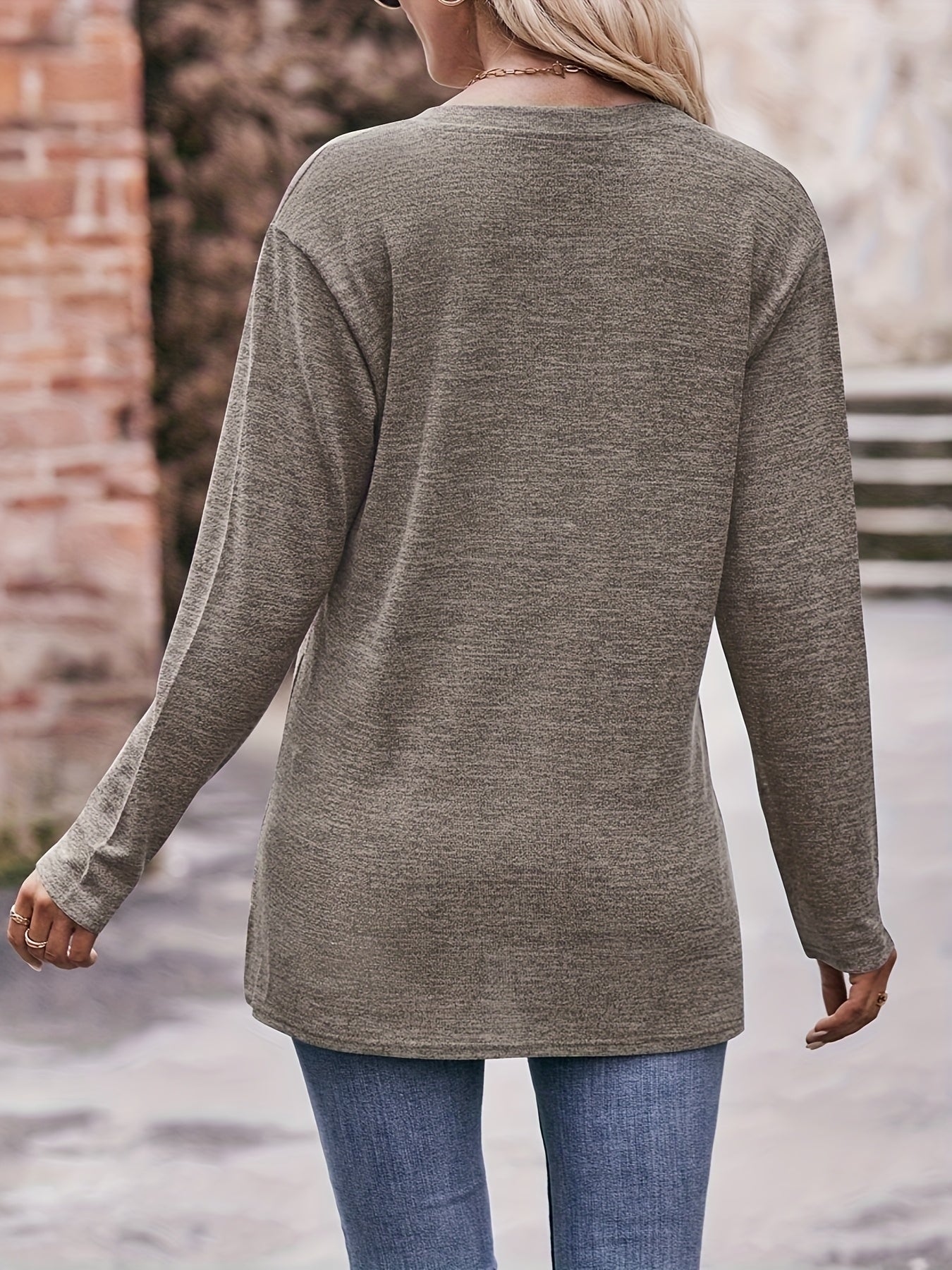 [Soft Brushed Thermal Blouse] Women's Soft Brushed Thermal Long Sleeve Blouse - Elegant V-Neck Button Front Shirt, Non-See-Through for Winter | Everyday Essential Tops for Office, Casual, Home | Comfortable Material, Versatil