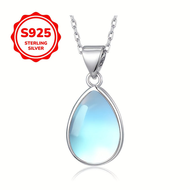 Teardrop-Shaped Moonstone Pendant Necklace Made of S925 Silver, Suitable for Everyday Wear by Women, Perfect for Casual Outfits And Jewelry Gifts, Hypoallergenic, Weighing 0.11 oz.