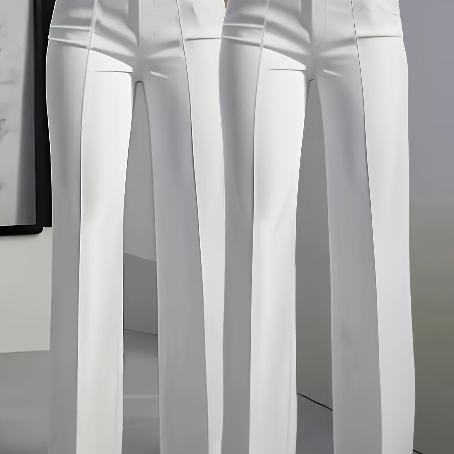 (2pcs) Elegant Casual Solid Color Women's Suit Trousers, Button Zipper Half Elastic Waist Fit Bottoms, Suitable for All Season