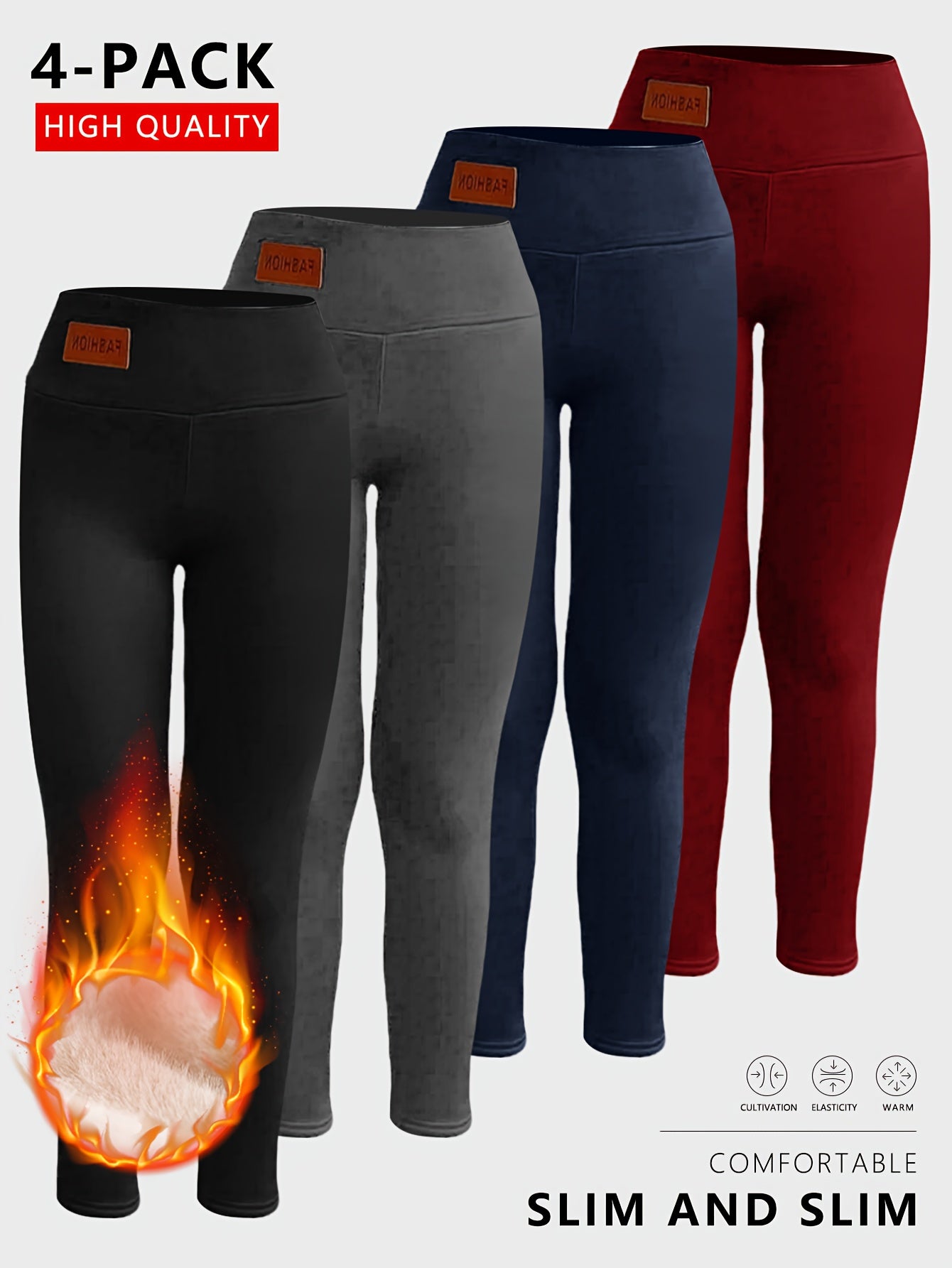 Women's Fleece-Lined High-Waisted Leggings 4-Piece Set For Fall And Winter Warmth And Comfort