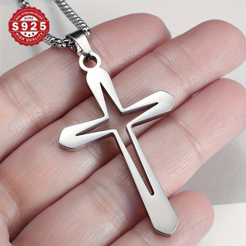 925 Silver Women's Cross Pendant Necklace - Modern Christian Religious Jewelry, Anti Allergic and Water-resistant, Elegant Gift Box Packaging, Suitable for Casual Wear and Hip-hop Style, Polished Jewelry