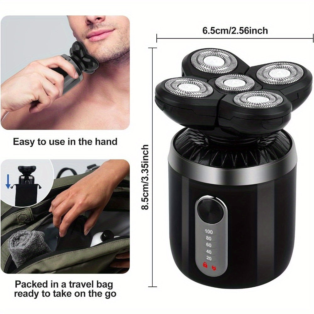 5D 5-in-1 Electric Shaver For Bald Men Featuring HypoallergenicRotaryShavingBlades