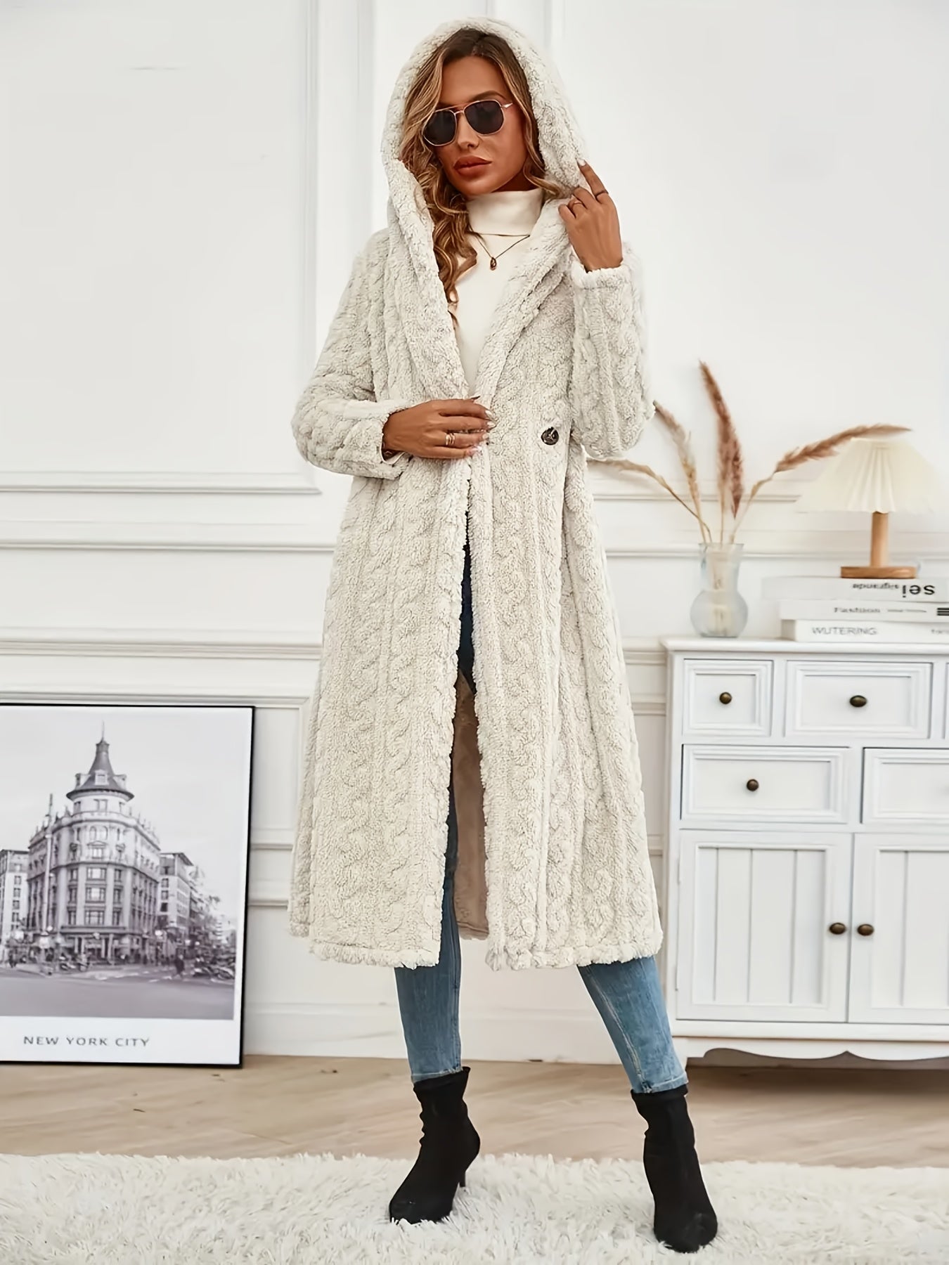 FME Hooded Cable LonglineOvercoat For Winter Warmth And SophisticationTexture Premium