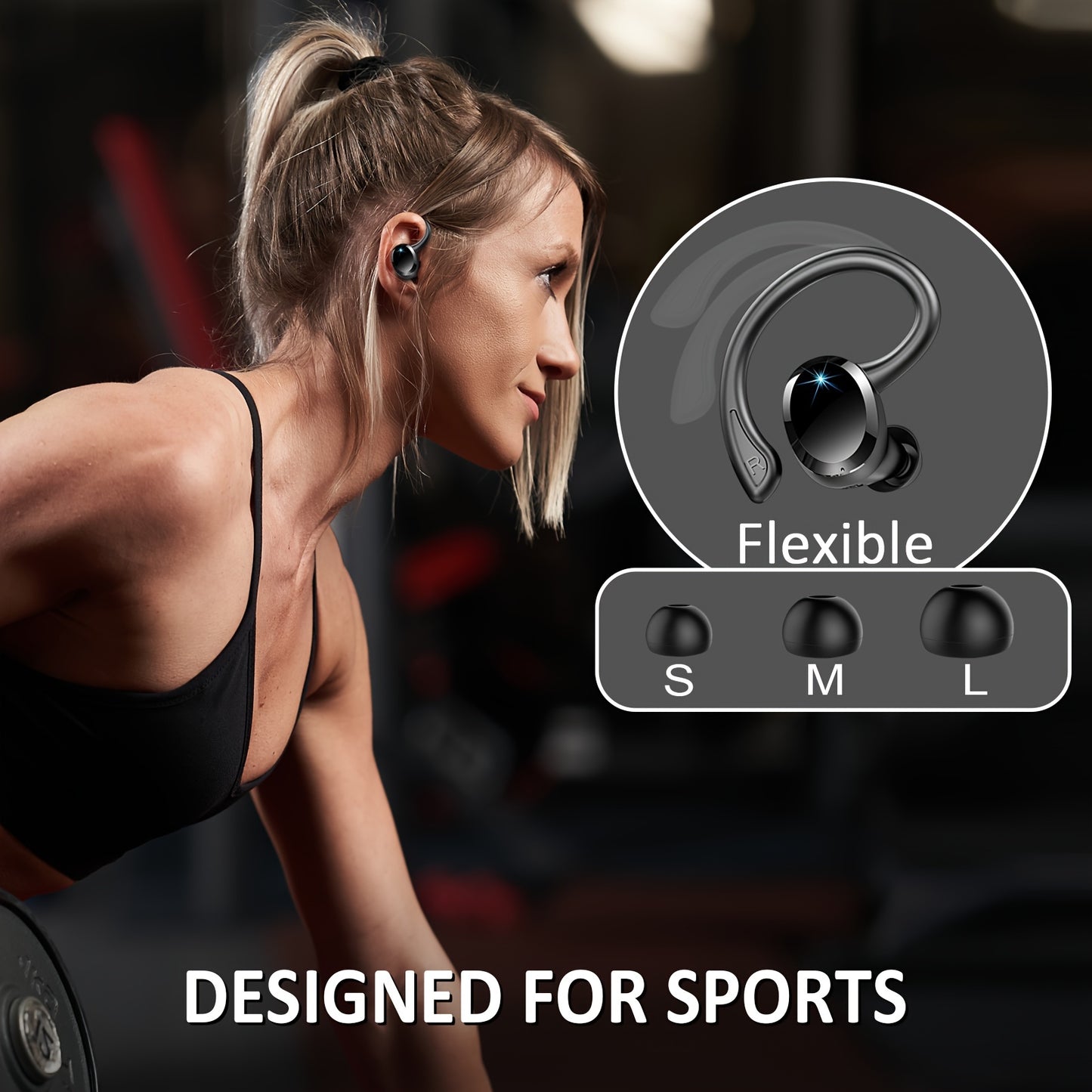 2024 Wireless 5.3 Earbuds 14.2mm Driver Stereo, 48 Hours Headphone with Ear Hanging, Wireless Earbuds with 4 Noise Canceling Microphones, Suitable for Exercise/Running/Cycling Android/IOS